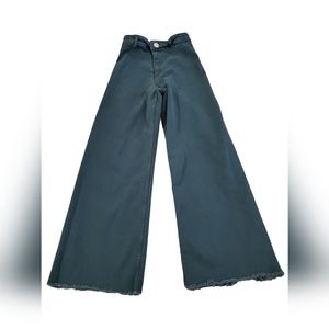 Zara High Waisted Wide Leg Marine Straight Green Jeans Size 2